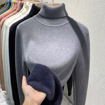 Pull à col roulé en velours pour femmes - Pull tricoté chaud pour l'hiver