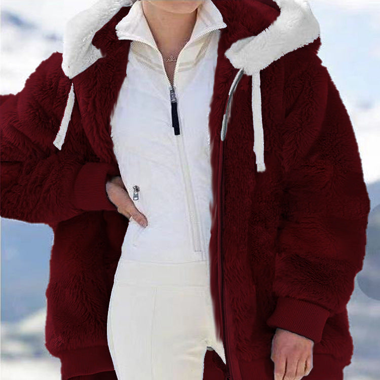 Veste d'hiver à capuche en polaire pour femmes