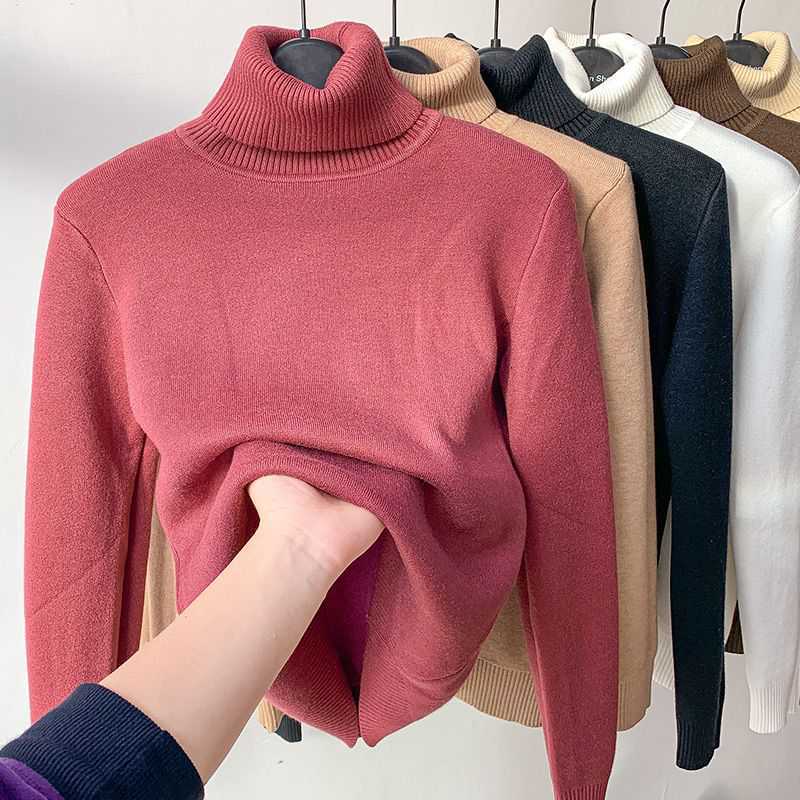 Pull à col roulé en velours pour femmes - Pull tricoté chaud pour l'hiver